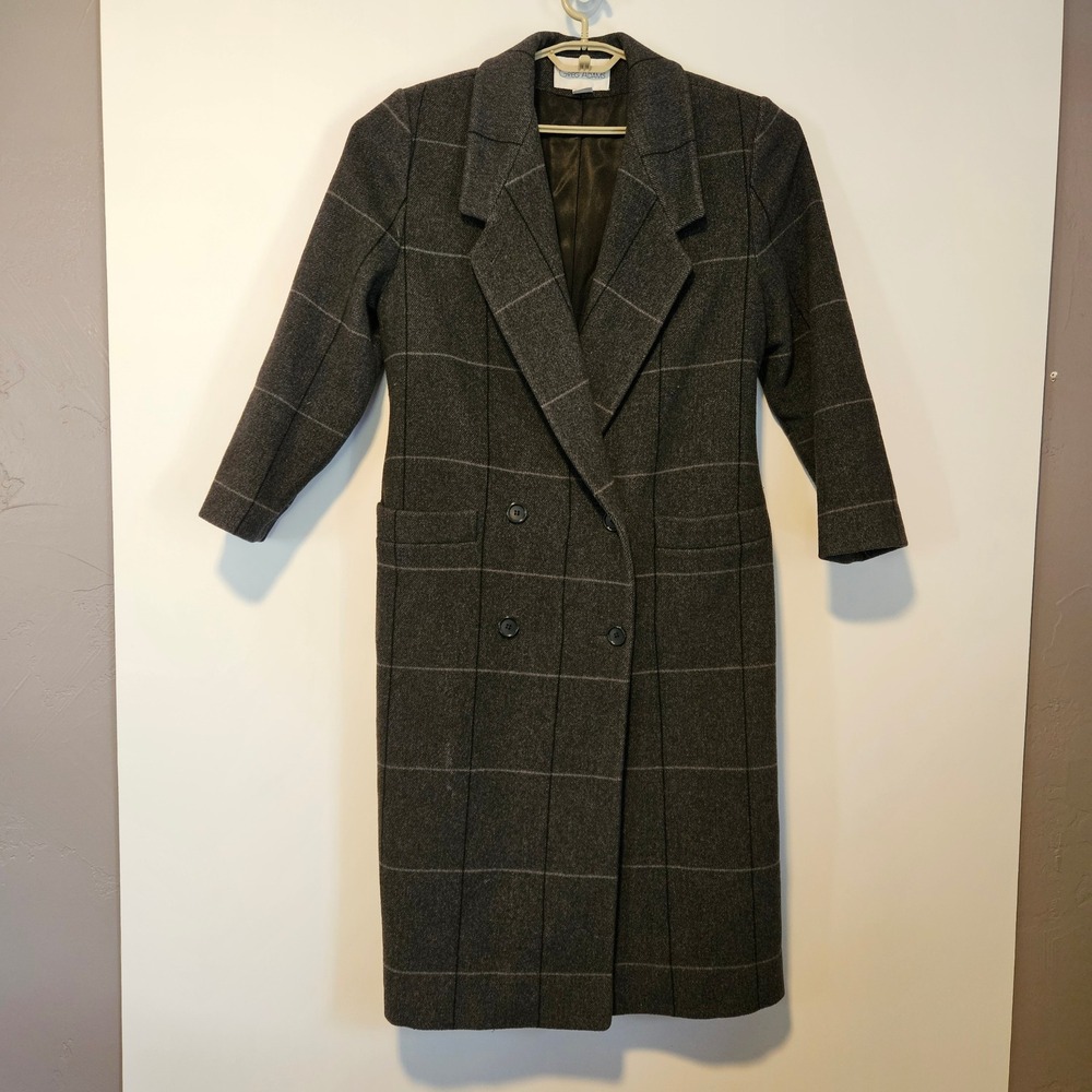 Vintage Duster Overcoat Double Breasted S/M Wool Cashmere Silk Plaid Trench Long
